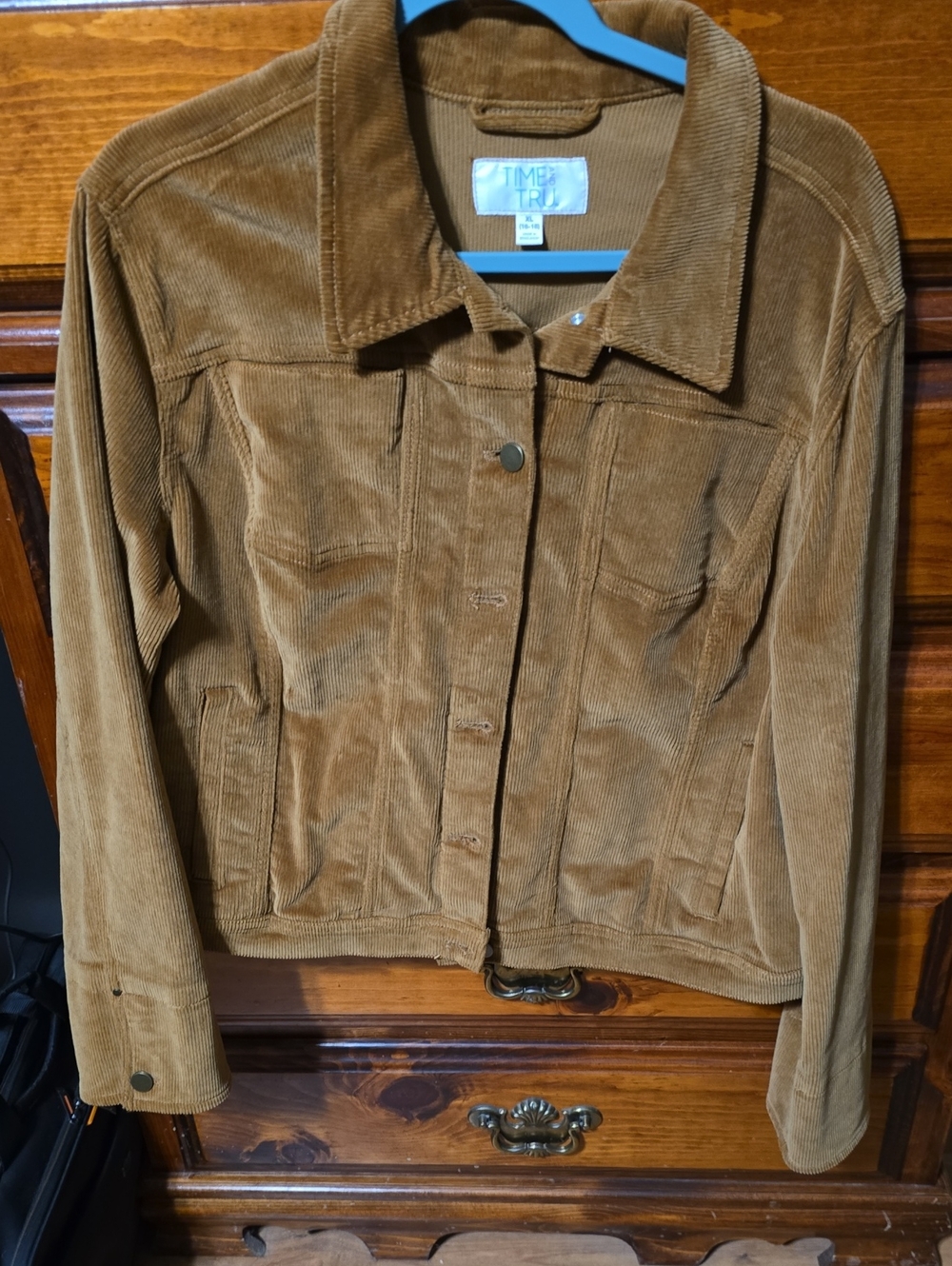 Time and Tru Tan Corduroy Button-Front Jean Jacket